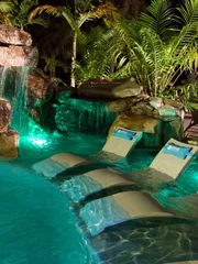 The Helling-Huestis's new pool at night.