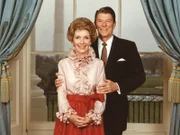 In response to the crack epidemic of the 1980s, First Lady Nancy Reagan champions an anti-drug campaign directed at children called Just Say No. Pictured: A 1984 portrait of President Ronald Reagan and First Lady Nancy Reagan at the White House.