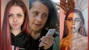 Filmemacherin Katrin Rothe (Mitte) befragt ihre Großnichte, die TikTokerin Laura creepyfacee (links und rechts).