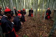 Set of "The New Pope" by Paolo Sorrentino. In the picture Silvio Orlando and Ramon Garcia.