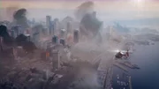 Seattle, OR - Eine Luftaufnahme von Seattle, das durch das Erdbeben in der Cascadia-Subduktionszone zerstört wurde.