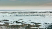 Ebbe im Wattenmeer bei der Hallig Gröde, Deutschland.