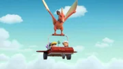 Die Dino-Rancher haben eine neue Nachbarin. Sie heißt Tara (o.) und fliegt auf einem Pterodactylus namens Wilbur. Unsere Dino Rancher werden von ihr sogar auf einen Flug mitgenommen!