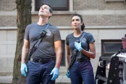 Pictured: (l-r) Collins (Austin Peck), Emily Foster (Annie Ilonzeh)