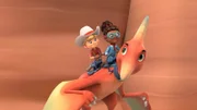 Die Dino-Rancher haben eine neue Nachbarin. Sie heißt Tara (re.) und fliegt auf einem Pterodactylus namens Wilbur. Jon (li.) darf sogar mit ihr gemeinsam auf Wilbur fliegen!