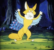 Der Fuchs hält sich für einen Mäusebussard. Er ist stolz auf seine hübschen Federn, nur mit dem Fliegen will es nicht so richtig klappen.
