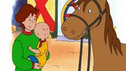 Obwohl Papi dabei ist, hat Caillou ein bi&szlig;chen Angst vor dem gro&szlig;en Pferd.