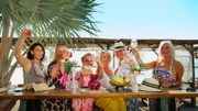(v.l.) Ute Sch., Birgit T., Sabine St., Britta, Christin,  Birgit L. erheben die Gläser