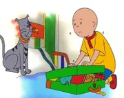 Caillou versucht den Koffer für den Ausflug selbst zu packen.