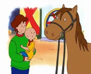 Obwohl Papi dabei ist, hat Caillou ein bißchen Angst vor dem großen Pferd.