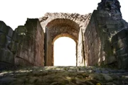 Arched doorway, ruins of fortress,