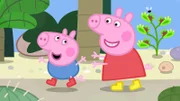 Peppa (re.) und Schorsch (li.) sind mit ihren Eltern im botanischen Garten.