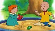Caillou (re.) muss seiner Mami versprechen, dass er seine kleine Schwester Rosie auch in der Sandkiste spielen l&auml;sst.