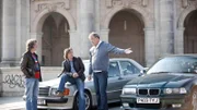 V.l.: James May, Richard Hammond und Jeremy Clarkson bei Berlin, kurz vor dem Losfahren.