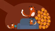 Mama Eichhörnchen packt die Nüsse in die Wohnung.