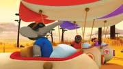 Badou, Munroe und Chiku in ihren Vollgas-Ballons kurz vor dem Start des großen Luftrennens.