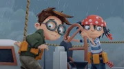 Max (li.) und Jim (re.) geraten in ein Unwetter.