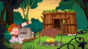 Brock hat seine Aufgaben erledigt und entspannt vor seiner Hütte.
