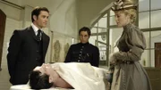 William Murdoch (Yannick Bisson), George Crabtree (Jonny Harris) und Minerva Fairchild (Charlotte Sullivan)