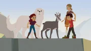 Abby (mit Sebastian re.), Sebastian und Adèle (li. mit Belle) haben endlich die Gämse gefunden.
