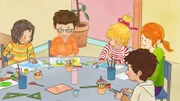 Conni und ihre Kindergartenfreunde gestalten Festschmuck.