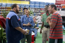 L-R: Eric Lamonsoff (Kevin James), Marcus Higgins (David Spade), Kurt McKenzi (Chris Rock) und Lenny Feder (Adam Sandler)