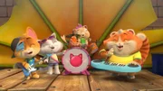 Die Buffycats sind gerade mitten in einer Bandprobe, als sie von der Rotkehlchendame Robbie überrascht werden, die wunderschön singen kann.