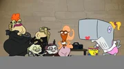 v.li.: Mama Bass, Slappy Laszlo, Bubble Bass, Slippy, Suzie, SpongeBob, Pearl