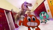 Gumball (r.) wird von seiner Klassenkameradin Tina Rex (l.) ganz offensichtlich gemobbt.