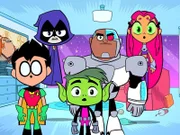 L-R: Robin, Raven, Beast Boy, Cyborg, Starfire