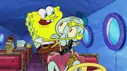 Vorne, l-r: SpongeBob, Squidward