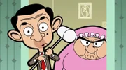 L-R: Mr. Bean (voiced by Rowan Atkinson), Mrs. Wicket (voiced by Sally Grace)