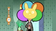 Ein neuer Trick muss her, um auf die Party zu gelangen. Mr. Bean versteckt sich hinter einigen Ballons, um nicht erkannt zu werden.