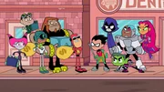 v.li.: Jinx, Gizmo, See-More, Mammoth, Billy Numerous, Robin, Raven, Beast Boy, Cyborg, Starfire