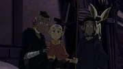 L-R: Sokka, Aang, Katara, Momo