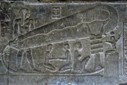 Dendera Ägypten, Tempel der Göttin Hathor gewidmet. Ansicht der sogenannten Lampen von Dendera in Reliefs im Inneren des Tempels
