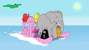 L-R: Barbalala, Barbabravo, Barbapapa, Barbazoo, Barbabelle, Barbabeau, Boris, Barbasophie