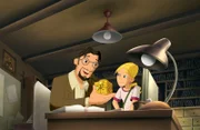 Professor Petersen und seine Tochter Cora bestaunen den Cubus Temporis.