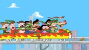 Einzig Phineas (re.) zeigt sich vom Tempo der Achterbahn, die er gemeinsam mit seinem Stiefbruder Ferb gebaut hat, unbeeindruckt.