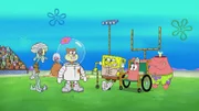 L-R: Squidward, Sandy, SpongeBob, Patrick