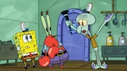 L-R: SpongeBob, Mr. Krabs, Squidward