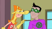 PHINEAS AND FERB - "The Beak" - In the episode entitled "The Beak," Ben Stiller voices a super villain and Christine Taylor plays his nagging wife. Stiller's character arrives in Danville to challenge Phineas and Ferb after the boys are mistaken as a superhero (while wearing an indestructible suit they designed to safely conquer their newly built extreme skate-track) known as The Beak.  With the super villain wreaking havoc, it's up to Phineas and Ferb to thwart him while Dr. Doofenshmirtz tells the people of the Tri-State area that he is in charge in hopes that they will actually just go along with it.  This episode of "Phineas and Ferb" premieres MONDAY, MARCH 8 (8:00 p.m., ET/PT) on Disney XD. It will also be presented Friday, March 12 (9:00 p.m., ET/PT) on Disney Channel. (DISNEY XD) CANDACE, SUPER VILLIAN K.P.