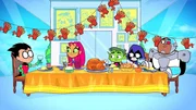 v.li.: Robin, Starfire, Beast Boy, Raven, Cyborg