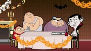 L-R: Bruiser Jr., Bruiser Sr., Mrs. Wicket (voiced by Sally Grace), Mr. Bean (voiced by Rowan Atkinson)