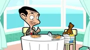 L-R: Mr. Bean (voiced by Rowan Atkinson), Teddy – Mr. Bean's lifelong best friend