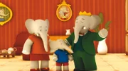 Periwinkle, Badous Mutter, ist froh, dass Badou und Babar wieder gesund zu Hause sind.