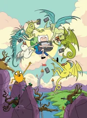 On the bottom: Jake (John DiMaggio). In the middle: Finn (Jeremy Shada)