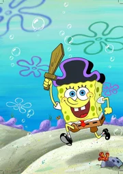 SpongeBob hat sich als Pirat verkleidet. Damit möchte er seine Freunde erschrecken.