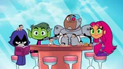 v.li.: Raven, Beast Boy, Cyborg, Starfire