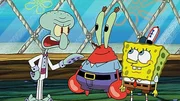 L-R: Squidward, Mr. Krabs, SpongeBob